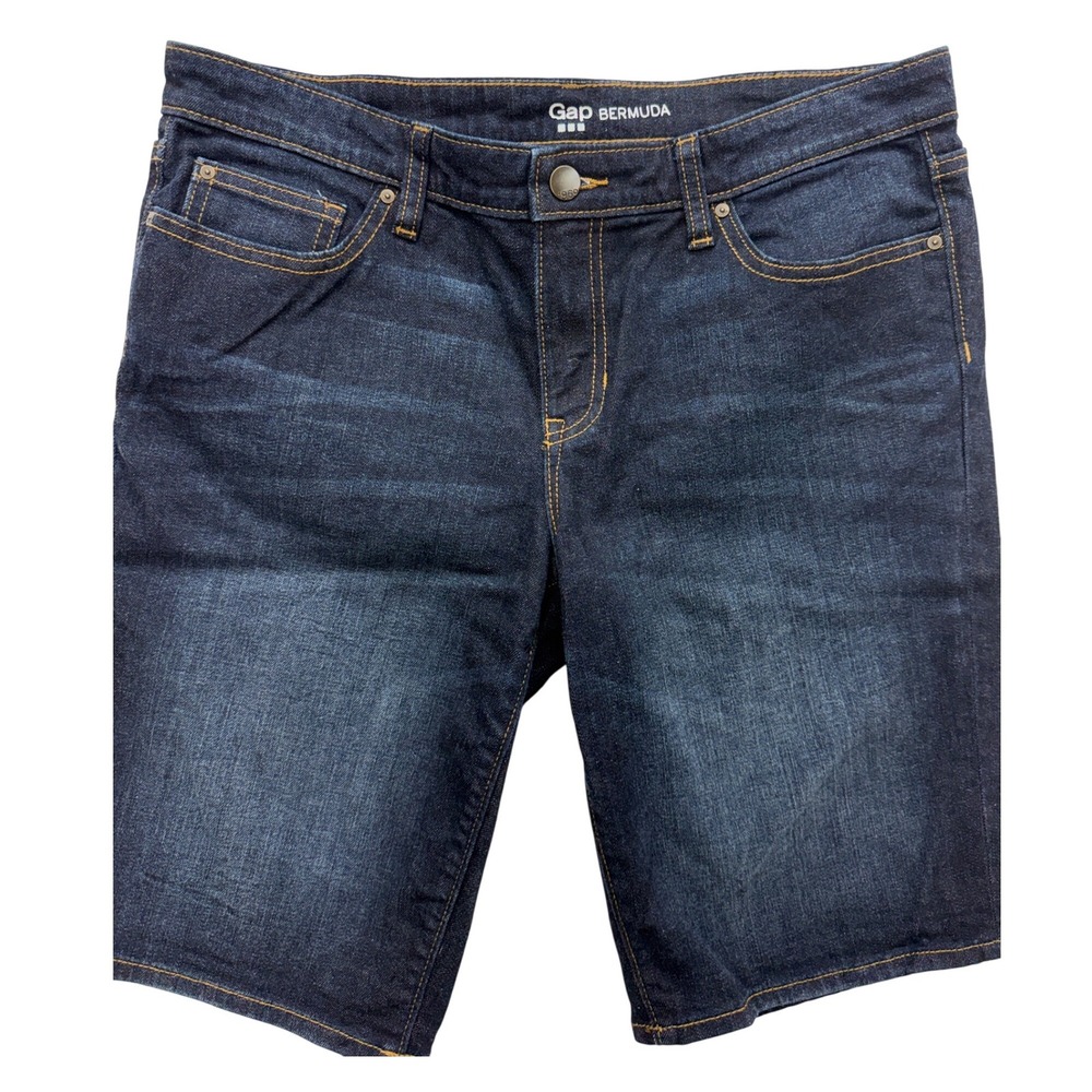 Gap Bermuda Shorts Women 10 Dark‎ Indigo Denim Stretch Casual Classic Jean